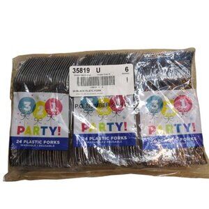 NEW 321 Party Black Plastic Forks 24 Ct - 3 pack